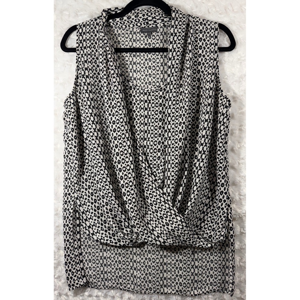 Vince Camuto Womens Size S Animal Print Draped Crossover Sleeveless Blouse